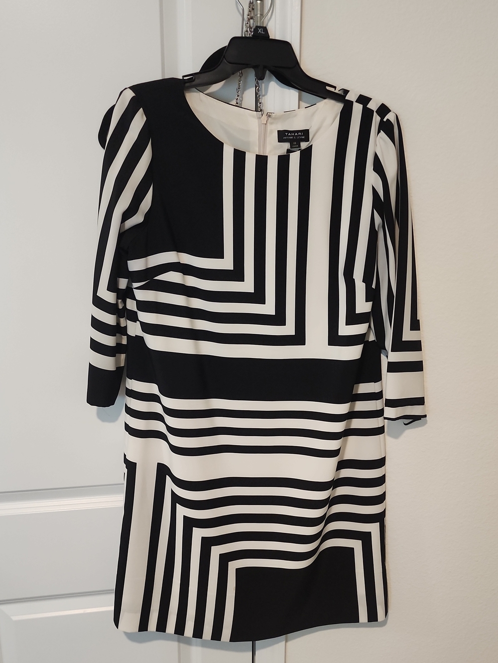 Tahari ASL Black and White Geometric Mini Dress